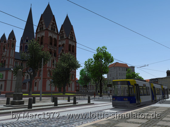 Wehrheim V3 - Domplatz Nordseite mit Paulusdom und dem "Denkmal für den unbekannten Straßenbahner"
