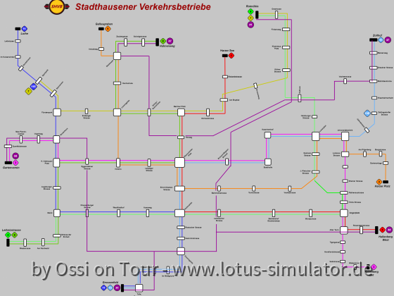 Liniennetzplan Stadthausen mit Tram und Bus